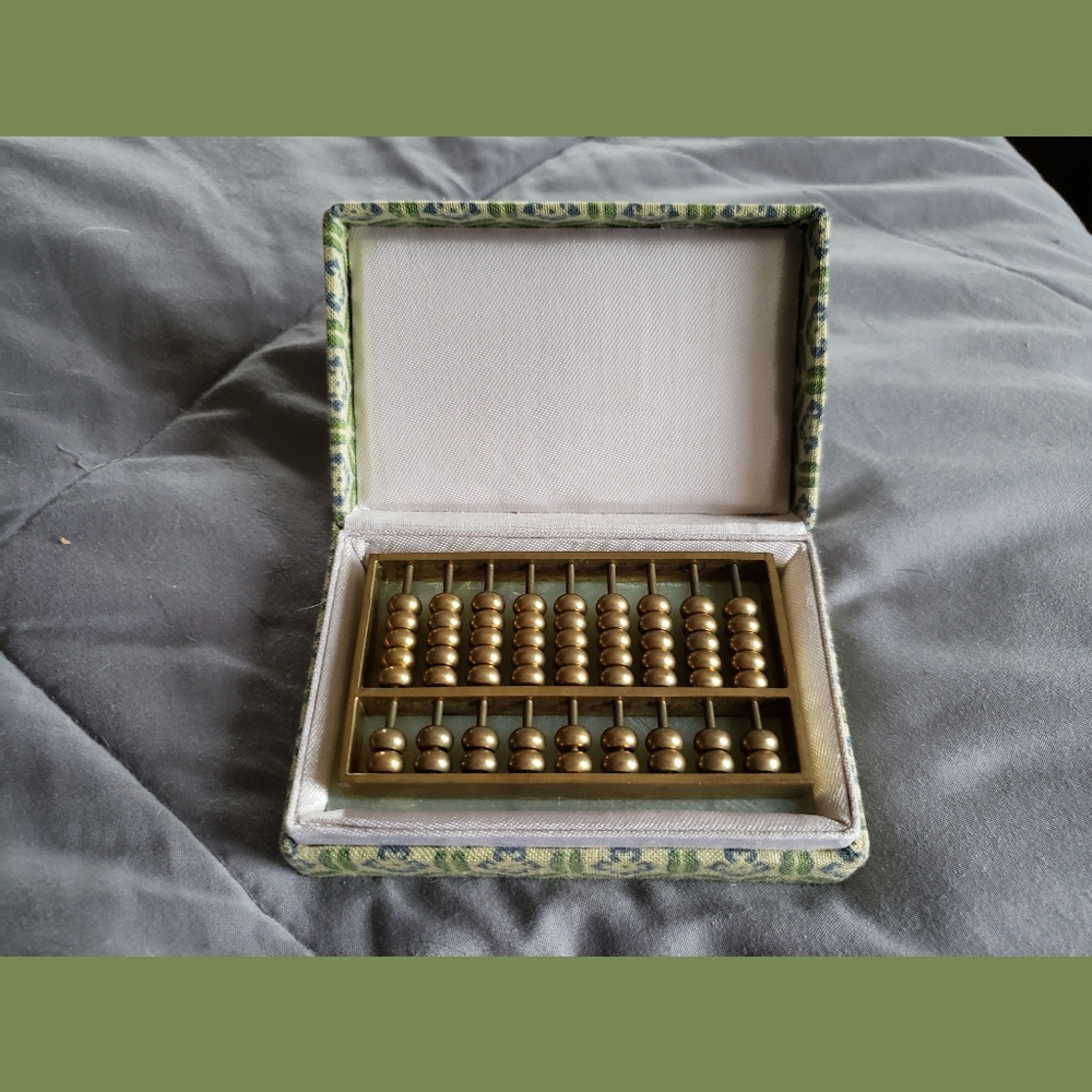Vintage 60's Mini Jade and Brass Chinese Abacus